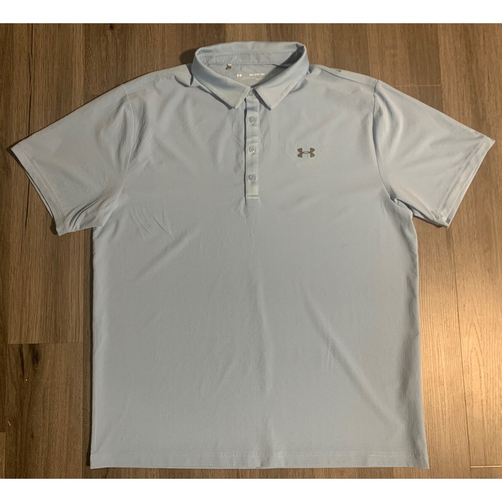 Under Armour Men's Light Blue Waffle‎ Heat Gear Loose Performance Polo Size 2XL